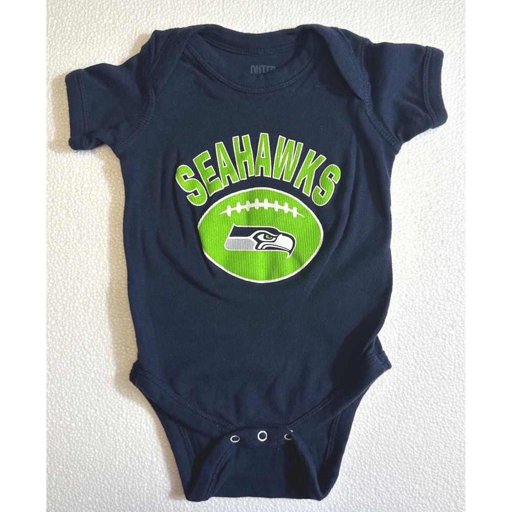 Outer 0-3M Seattle Seahawks Navy Blue Football Onesie Baby Bodysuit NFL